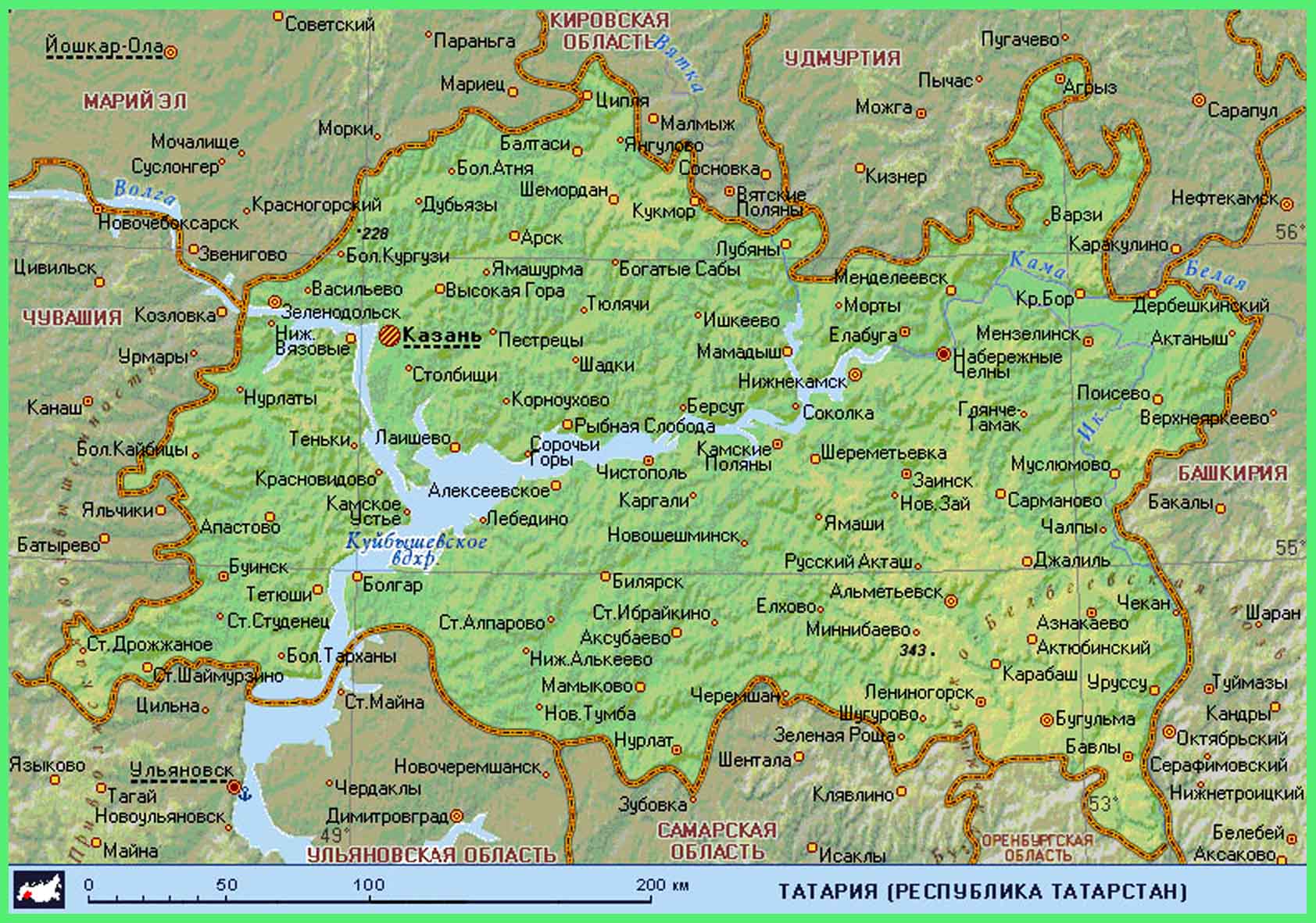 Республика Татарстан границы на карте
